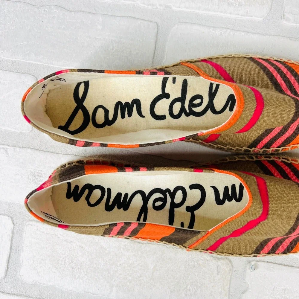Sam Edelman Verona Espadrille Flats Orange Pink Striped Canvas Slip On  7.5M